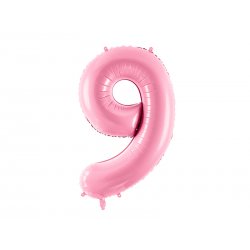Rožinės spalvos folinis balionas „9“ 86cm