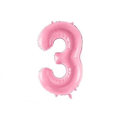 Rožinis folinis balionas „3“ 86 cm