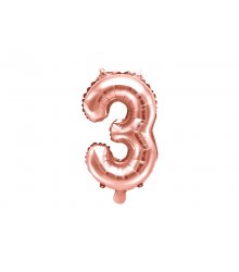 Rožinio aukso spalvos balionas „3“ 35 cm