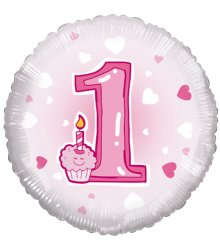 Rožinių akcentų folinis balionas pirmojo gimtadienio proga „1“ / 45 cm