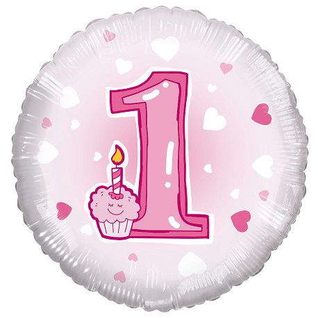 Rožinių akcentų folinis balionas pirmojo gimtadienio proga „1“ / 45 cm