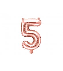 Rožinio aukso spalvos balionas „5“ 35 cm