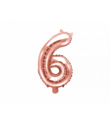 Rožinio aukso spalvos balionas „6“ 35 cm