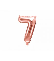 Rožinio aukso spalvos balionas „7“ 35 cm