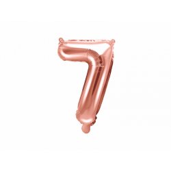 Rožinio aukso spalvos balionas „7“ 35 cm