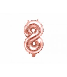 Rožinio aukso spalvos balionas „8“ 35 cm