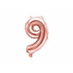 Rožinio aukso spalvos balionas „9“ 35 cm