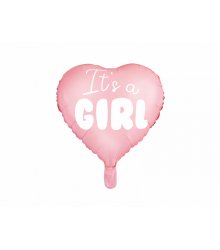 Širdelės formos rožinis balionas „Tai mergaitė!“ 45 cm