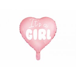 Širdelės formos rožinis balionas „Tai mergaitė!“ 45 cm