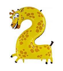 Geltonas folinis balionas - "Skaičius 2" Žirafa / 100 cm