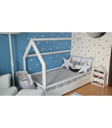 Balta vaikiška lova - "Namelis" 160x80 cm.