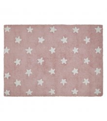 Rožinis vaikiškas kilimas su baltomis žvaigždelėmis