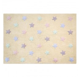 Gelsvas vaikiškas kilimas su spalvotomis žvaigždutėmis