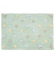 Žalsvas vaikiškas kilimas su spalvotomis žvaigždutėmis