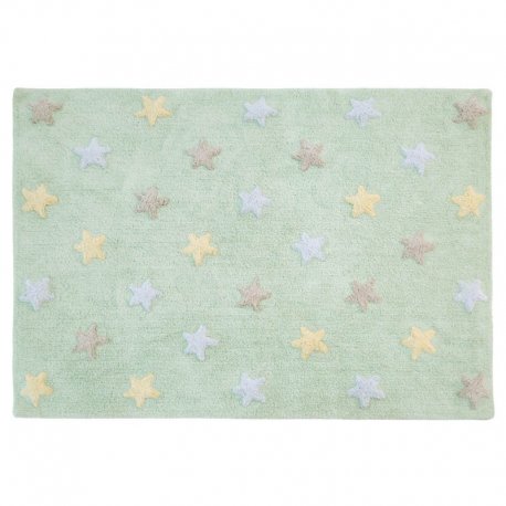 Žalsvas vaikiškas kilimas su spalvotomis žvaigždutėmis