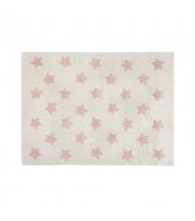 Šviesus vaikiškas kilimas su rožinėmis žvaigždelėmis