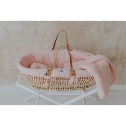 Kūdikio lopšelis su stovu ir rožniu tekstilės komplektu