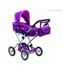 Violetinis vežimėlis su lopšiuku ir krepšiu