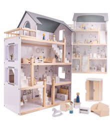 Medinis lėlių namelis su baldais "Minimalizmas"
