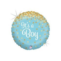 Apvalus, blizgus balionas '' It's a Boy'', mėlynas, 46cm.