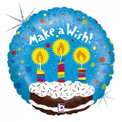 46 cm., folinis balionas ''Make a Wish'' mėlynas su žvakutėmis