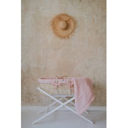 Kūdikio lopšelis su stovu ir rožiniu tekstilės komplektu