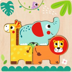 Daugiasluoksnis Montessori galvosūkis "Džiunglių gyvūnai"