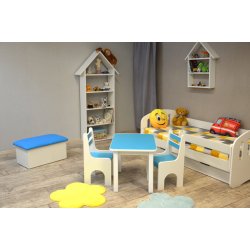 Turkio spalvos vaikiškas stalas su 2 kėdėmis