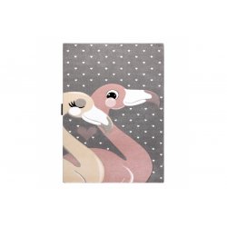Pilkos spalvos kilimas - flamingai
