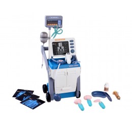 Žaislinis mažojo gydytojo vežimėlis su priedais, mėlynos spalvos