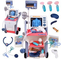 Žaislinis mažojo gydytojo vežimėlis su priedais, rožinės spalvos