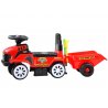 Raudonas vaikiškas traktorius su priekaba ir sodo įrankiais