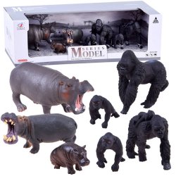 Hipopotamų ir gorilų figūrėlės