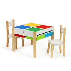 Medinis spalvotas staliukas su 2 kėdutėmis