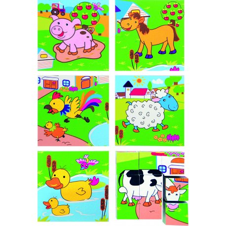 Vaikiškos kubelių dėlionės su naminiais gyvūnais 3x3