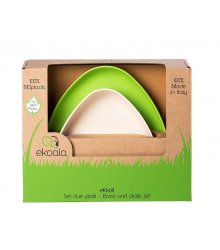 eKoala bioplastiko vaikiškų indų rinkinys 2 vnt. (balta/žalia)
